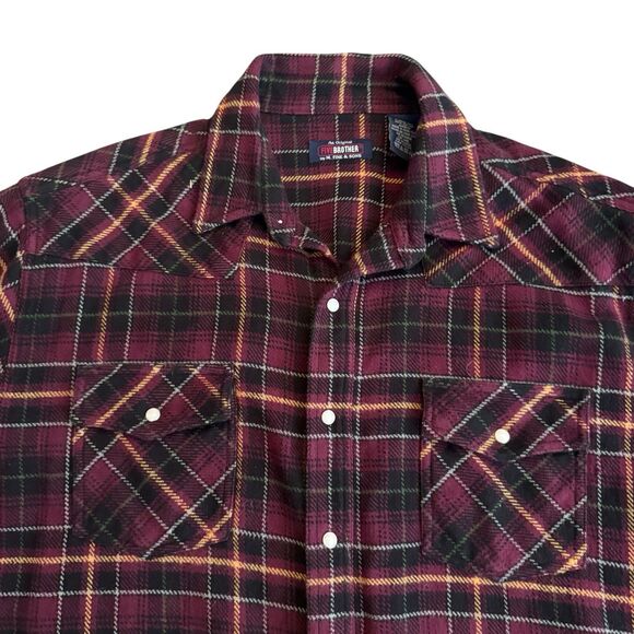 Vintage XL‎ tall Red Green Five Brother Thick Cotton Button Flannel Shirt - USA - Picture 2 of 11